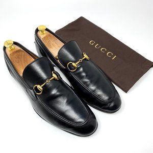 GUCCI Jordaan Black Leather Gold Bit Dress Loafer
